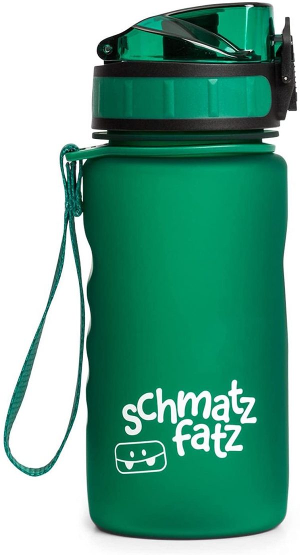 schmatzfatz trinkflasche kinder, 350ml, Grün, BPA frei, Fruchteinsatz, 1-Klick Verschluss, kinder trinkflasche, trinkflasche kinder auslaufsicher