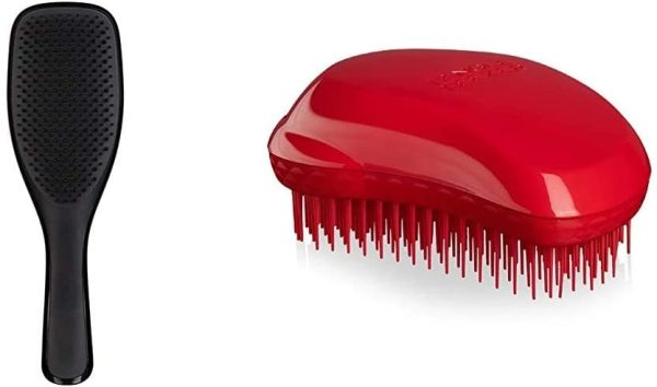 Tangle Teezer Wet Detangler Midnight Black, biegsamen Borsten und handlichem Griff & Thick und Curly Salsa Red, 1er Pack (1 x 1 Stück)