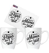 Brubaker Beste Mama & Bester Papa der Welt Tassen Set aus Keramik - 2 Kaffeebecher 300 ml - Kaffe...