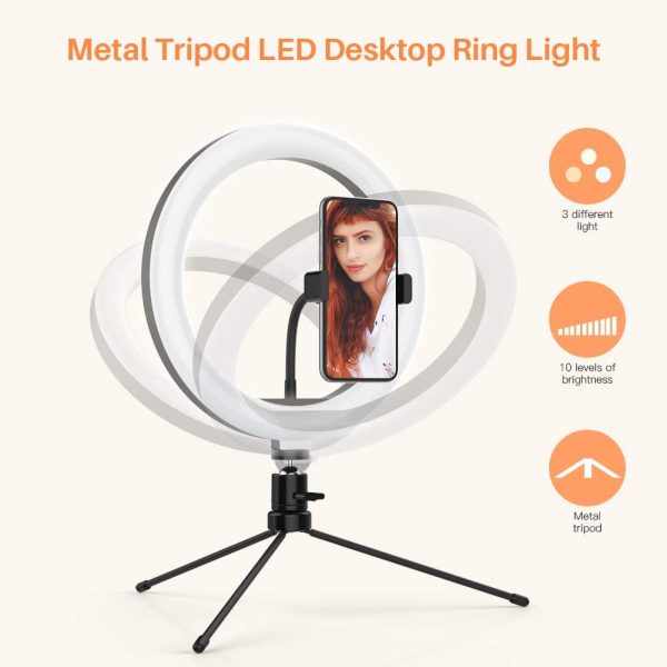 Yoozon Ringlicht,10" Ringlicht mit Stativ & Handyhalter,ringleuchte für Selfie,Live,tragbar Led Ringlight mit 3 Farbe und 10 Helligkeitsstufen für Tisch,Make-up,Vlog,YouTube,und Fotografie – Bild 7