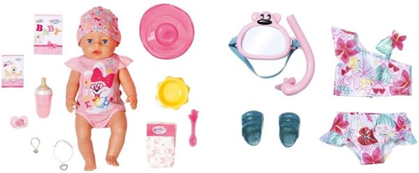 Zapf Creation 827956 BABY born  43 cm - neu mit magischem Schnuller und 10 lebensechten Funktionen & ion 829240 BABY born Holiday Deluxe Bikini Set Puppenkleidung 43 cm, rosa/bunt