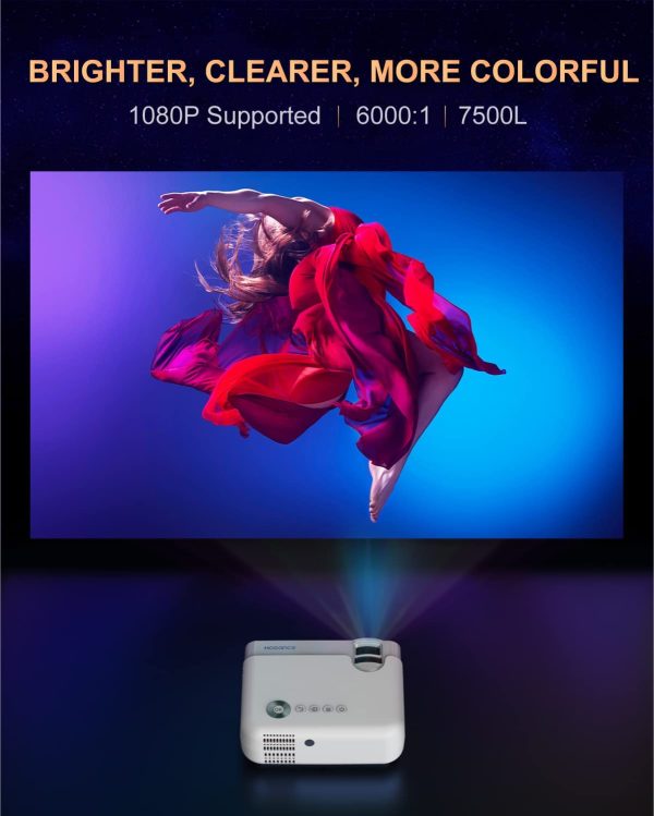 WiFi Beamer, Mini Beamer Bildschirmspiegelung, Beamer 1080P Unterstützt, 7500L Helligkeit, 75% Zoom, LED Projektor für IOS, Android, Fire Stick, Laptop, PS5