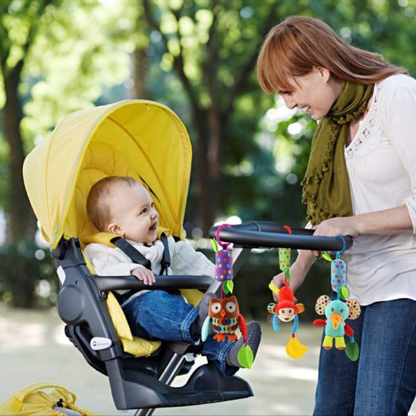 YIKANWEN Baby Kinderwagen Spielzeug , 6 Teile Plüschtier mit Glöckchen, Rassel-Figuren zum Aufhängen für Bettchen, Wiege oder Autositz , Lernspielzeug für Neugeborene und Kleinkinder – Bild 6