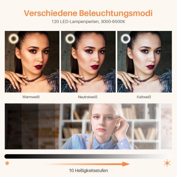 Yoozon Ringlicht,10" Ringlicht mit Stativ & Handyhalter,ringleuchte für Selfie,Live,tragbar Led Ringlight mit 3 Farbe und 10 Helligkeitsstufen für Tisch,Make-up,Vlog,YouTube,und Fotografie – Bild 5