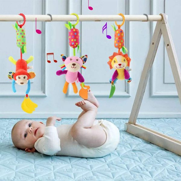 YIKANWEN Baby Kinderwagen Spielzeug , 6 Teile Plüschtier mit Glöckchen, Rassel-Figuren zum Aufhängen für Bettchen, Wiege oder Autositz , Lernspielzeug für Neugeborene und Kleinkinder – Bild 3