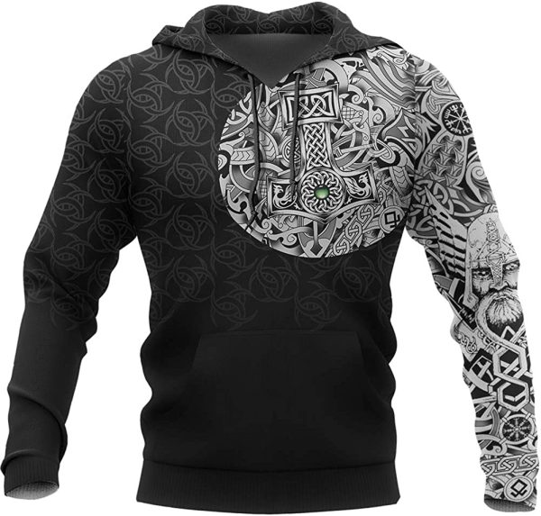 YCYR Viking Thors Hammer Sweatshirt, Nordische Mythologie Wolf Streetwear Casual Hoody Hoodie, 3D Allover Bedrucktes Unisex Langarm Pullover Sweatshirt – Bild 6