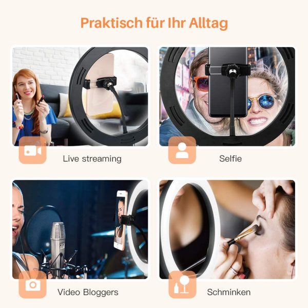 Yoozon Ringlicht,10" Ringlicht mit Stativ & Handyhalter,ringleuchte für Selfie,Live,tragbar Led Ringlight mit 3 Farbe und 10 Helligkeitsstufen für Tisch,Make-up,Vlog,YouTube,und Fotografie – Bild 6