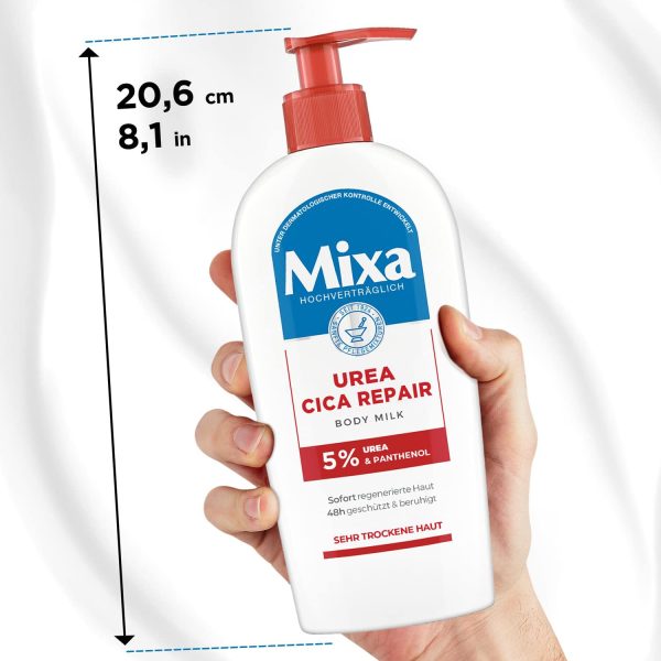 Mixa Urea Cica Repair Body Milk, beruhigende und schützende Körpermilch, mit Urea und Panthenol, für sehr trockene Haut, hochverträglich, 250 ml