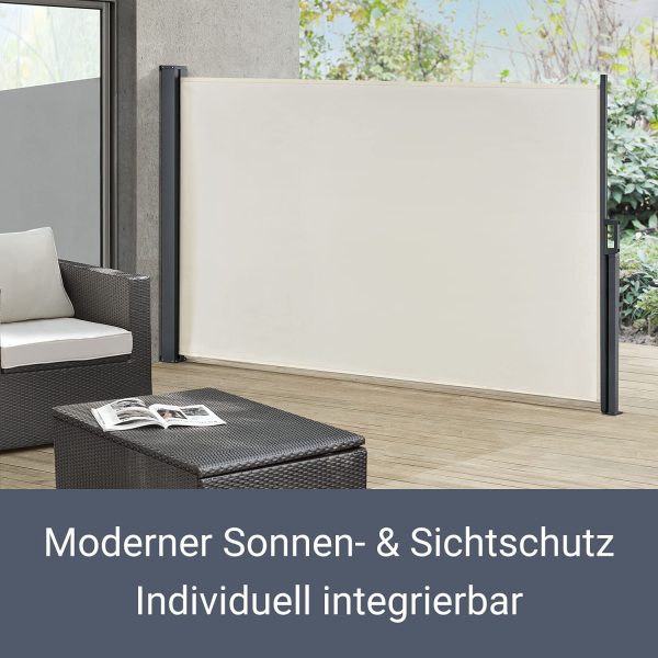 Juskys Seitenmarkise Dubai 160 x 300 cm ausziehbar Blickdicht, Sichtschutz & Windschutz für Balkon & Terrasse, Seitenrollo mit Wandhalterung - beige