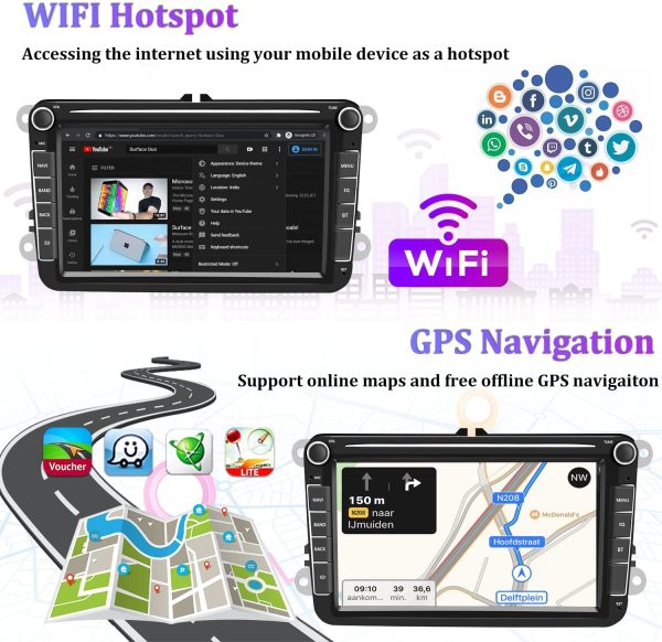 [2G+32G] Android Autoradio GPS für VW Touran Seat-8" Kapazitiver Touchscreen Bluetooth Autoradio WiFi FM-Radioempfänger USB für Golf Polo Tiguan Altea – Bild 5