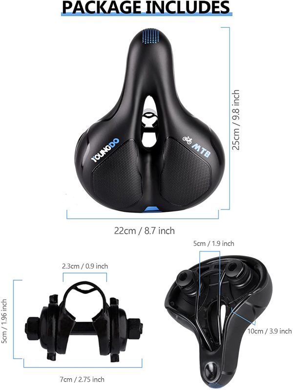 YOUNGDO Fahrradsattel, Gel Fahrradsitz, breiter, weicher, komfortabel atmungsaktiv stoßdämpfend, Ergonomisch Fahrrad Sattel mit wasserdichte Abdeckung – Bild 8