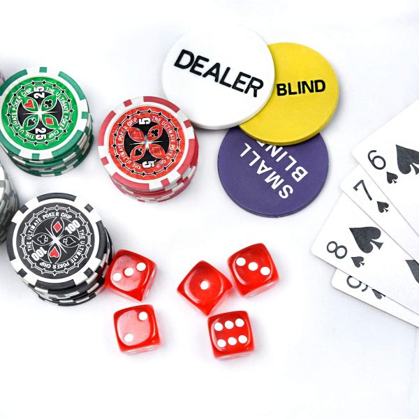 UISEBRT Pokerkoffer Set 500 Chips - Pokerset Laser inkl. 2X Pokerdecks, 5X Würfel, 3X Dealer Button (500 Chips, Schwarz Aluminium-Gehäuse) – Bild 6