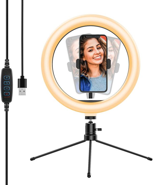 Yoozon Ringlicht,10" Ringlicht mit Stativ & Handyhalter,ringleuchte für Selfie,Live,tragbar Led Ringlight mit 3 Farbe und 10 Helligkeitsstufen für Tisch,Make-up,Vlog,YouTube,und Fotografie – Bild 4