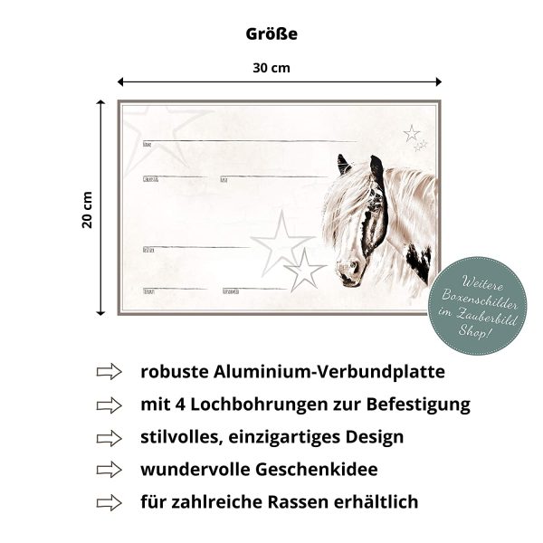 ZAUBERBILD Boxenschild Stallschild Stalltafel Namensschild Pferd 'Tinker, Schecke, Pinto, Paint Horse' 20x30cm Alu – Bild 3