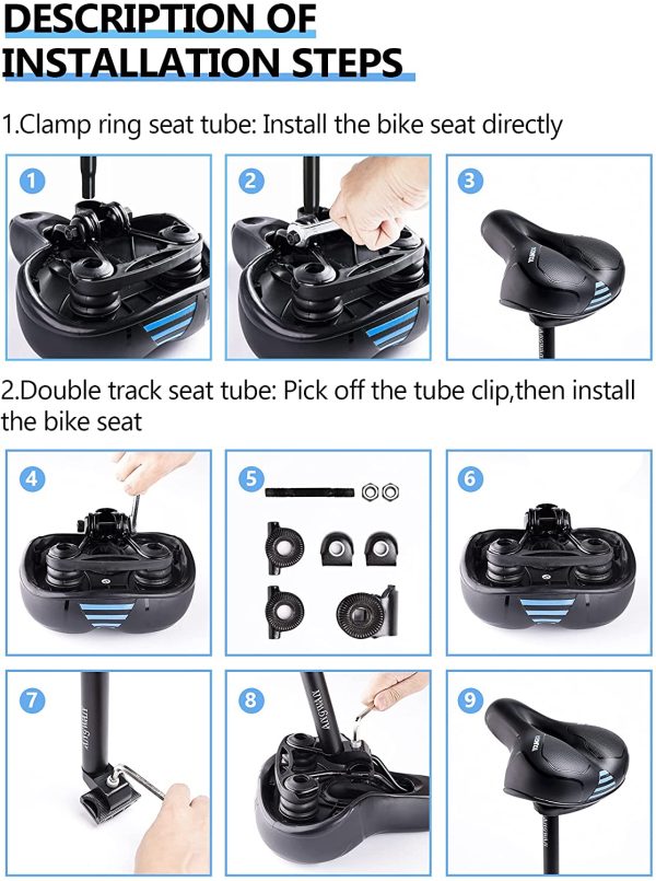 YOUNGDO Fahrradsattel, Gel Fahrradsitz, breiter, weicher, komfortabel atmungsaktiv stoßdämpfend, Ergonomisch Fahrrad Sattel mit wasserdichte Abdeckung – Bild 4