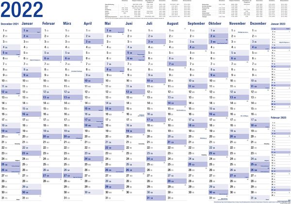 Yohmoe® XXL Jahresplaner 2022 Wandkalender (100 x 70 cm) GEFALZT in Poster Größe. Querformat, gefaltet - Wandplaner, Jahreskalender, Plakatkalender.
