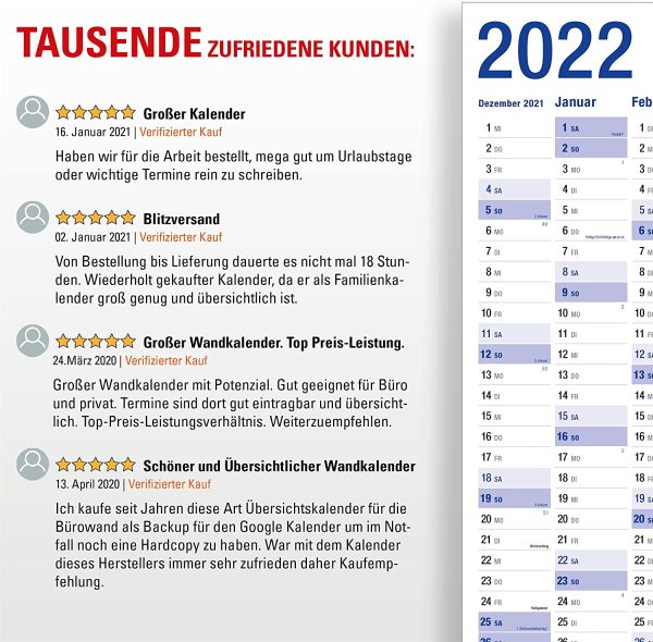 Yohmoe® XXL Jahresplaner 2022 Wandkalender (100 x 70 cm) GEFALZT in Poster Größe. Querformat, gefaltet - Wandplaner, Jahreskalender, Plakatkalender. – Bild 2