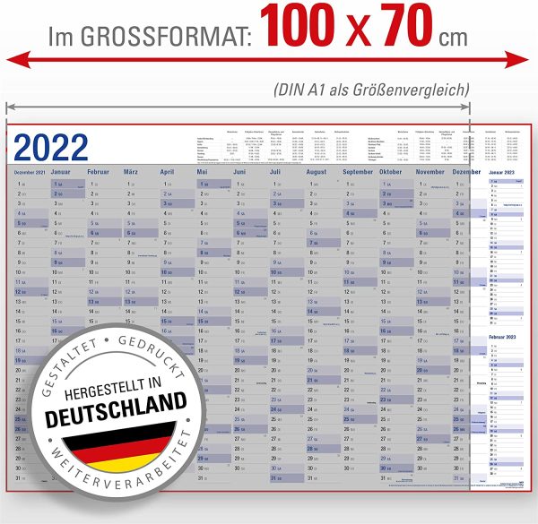 Yohmoe® XXL Jahresplaner 2022 Wandkalender (100 x 70 cm) GEFALZT in Poster Größe. Querformat, gefaltet - Wandplaner, Jahreskalender, Plakatkalender. – Bild 8