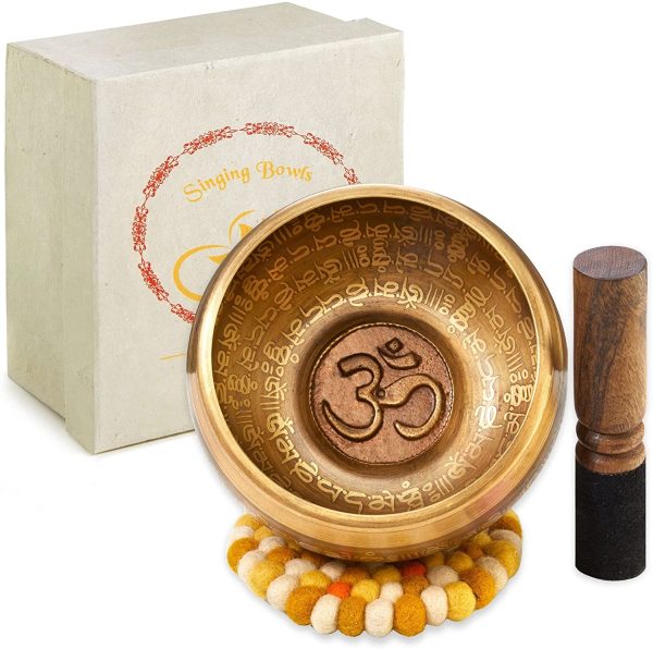 XXL Klangschale 800g - 16cm. Große Tibetische Klangschalen Set mit Klöppel und Klangschalenkissen in Loktapapier Geschenk-Box. Singing Bowl aus Tibet