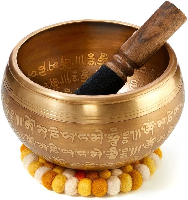 XXL Klangschale 800g - 16cm. Große Tibetische Klangschalen Set mit Klöppel und Klangschalenkissen in Loktapapier Geschenk-Box. Singing Bowl aus Tibet – Bild 6