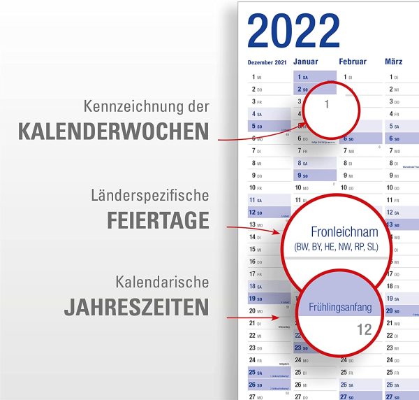 Yohmoe® XXL Jahresplaner 2022 Wandkalender (100 x 70 cm) GEFALZT in Poster Größe. Querformat, gefaltet - Wandplaner, Jahreskalender, Plakatkalender. – Bild 6