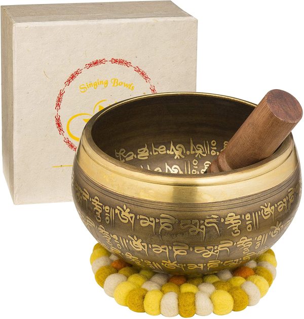 XXL Klangschale 800g - 16cm. Große Tibetische Klangschalen Set mit Klöppel und Klangschalenkissen in Loktapapier Geschenk-Box. Singing Bowl aus Tibet – Bild 5