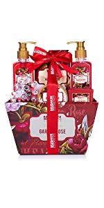 Garden Rose Beautyset Geschenkset mit roter Schleife Brubaker Cosmetics Rosenblüten Print Druck