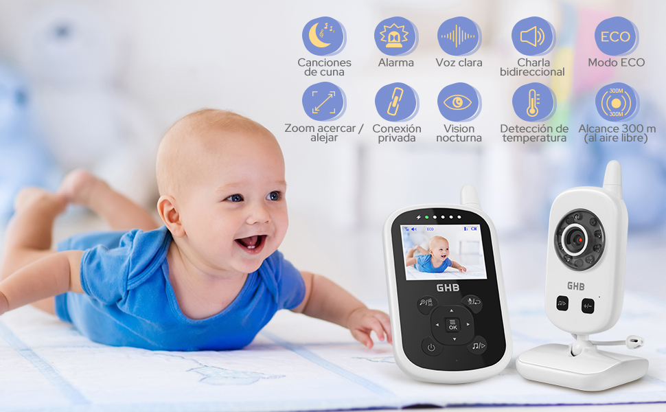 GHB Kabelloses Babyphone mit LCD-Bildschirm, 2,4 Zoll (6,1 cm)