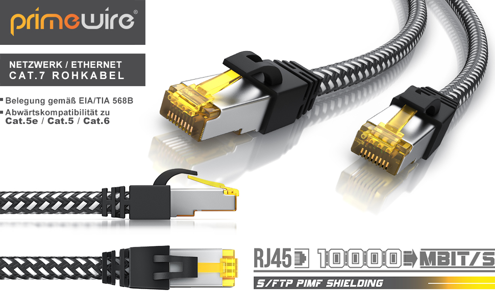 Cat 7 Netzwerkkabel Gigabit Ethernet LAN Kabel - Baumwollmantel - 10000 Mbit S - Patchkabel 
