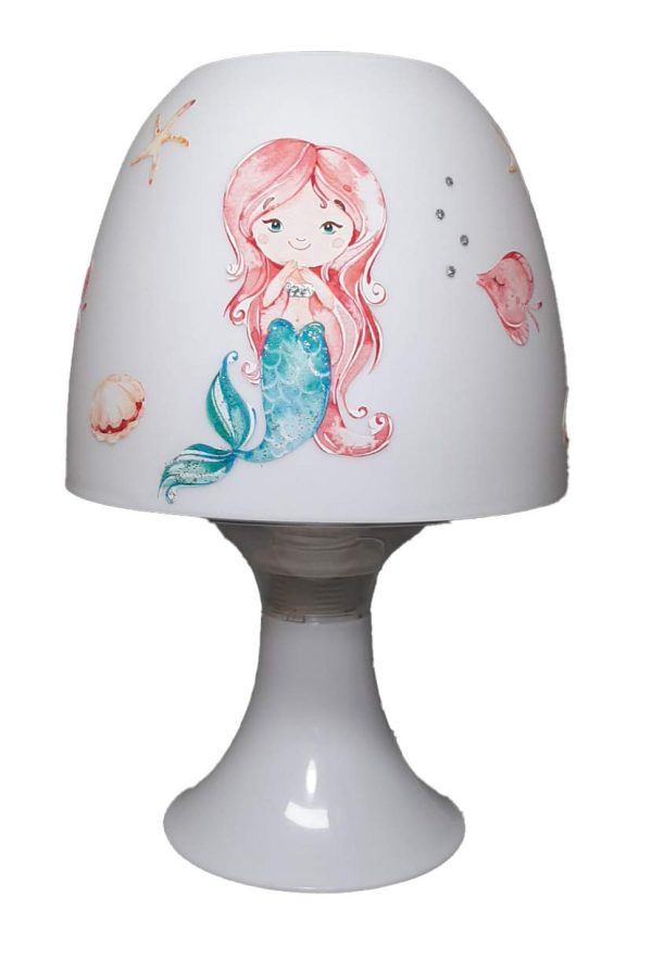 ??Tischlampe Kinder Mädchen ??Meerjungfrau Mermaid 3 Mädchen Schwanzflosse ??Schlummerlicht ??Nachttischlampe rothaarig türkis