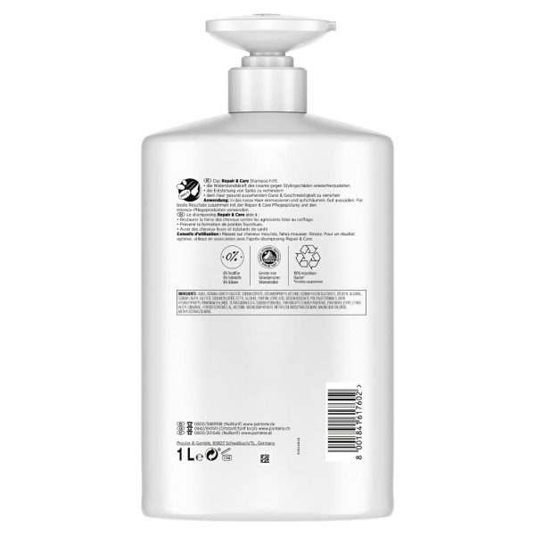 Pantene Pro-V XXL Repair & Care Shampoo für Geschädigtes Haar, 1 Liter, Pumpspender, Haarpflege Trockenes Haar, Shampoo Damen, Haarpflege für Trockene Haare, Haarpflege Glanz, XXL Shampoo Spender – Bild 5