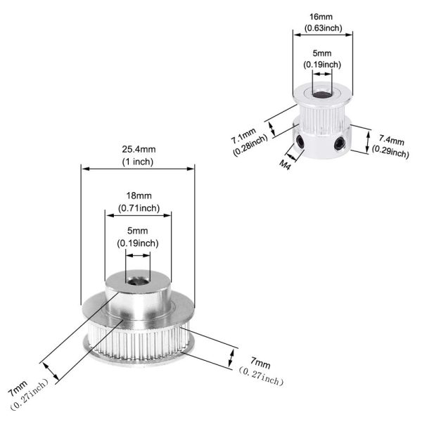 Zeberoxyz 2 Stück Set GT2-Synchronrad, 20 & 36 Zähne, 5mm Bohrung, Aluminium-Zahnriemenscheibe mit 2 Stück Länge 200 mm Breite 6mm Riemen (20-36T-5B-6) – Bild 3