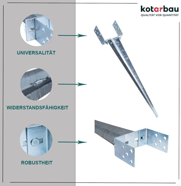 ® Pfostenträger 0 ??160 mm Verstellbar Feuerverzinkt Einschlaghülse Pfostenträger Bodenhülse Einschlagbodenhülse Pfosten Anker Stahl Silber – Bild 3