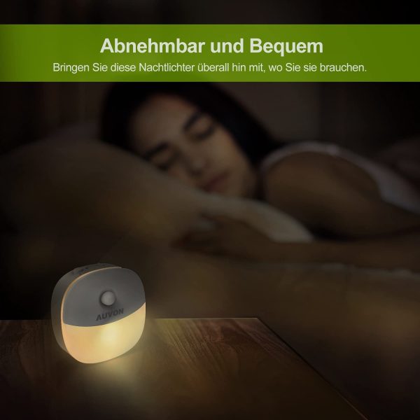 LED Nachtlicht mit Bewegungsmelder, Aufladbar USB Nachtlicht Kinder mit 3 Modi (Auto/ON/OFF), Warmes weißes Nachtlampe für Kinderzimmer, Schlafzimme, Badezimmer, Gang [2 Stück] – Bild 4