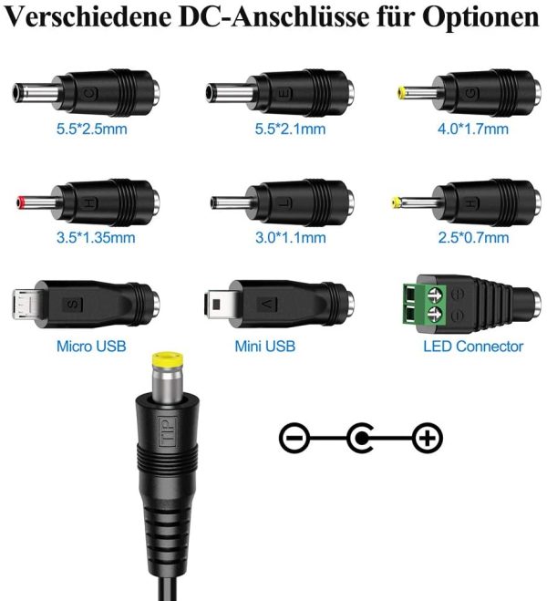 [Verbesserte Version] PChero 30W Universal AC/DC Adapter Schaltnetzteil mit 9pcs Adapter Tipps, enthält Mini & Micro USB Stecker, für 3V bis 12V Haushaltselektronik und LED-Streifen - 2000mA max – Bild 5