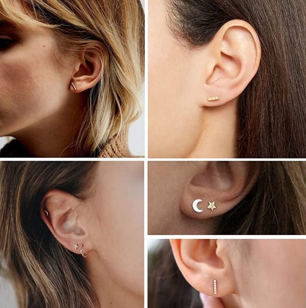 YADOCA 9 Pairs Edelstahl Ohrringe Ohrstecker Set für Damen Mädchen Star Mond Bar Ball Ohrringe CZ Knorpel Helix Ohr Piercing Tragus Ohrstecker Silber Roségold