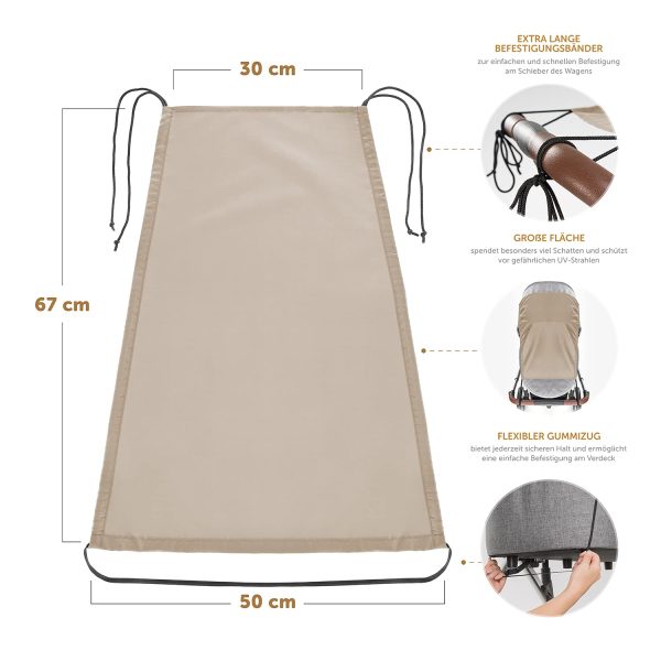 Zamboo Universal Sonnensegel - verstellbarer Kinderwagen Sonnenschutz mit UV Schutz 50 - flexibles Sonnenverdeck für Babywanne - Beige – Bild 8