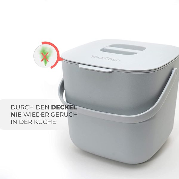 YourCasa® Komposteimer - 7L - für alltäglichen Biomüll in der Küche - Spülmaschinenfest - geruchsdicht- herausnehmbarer Inneneinsatz - Bio Mülleimer mit Deckel (Hellgrau) – Bild 2