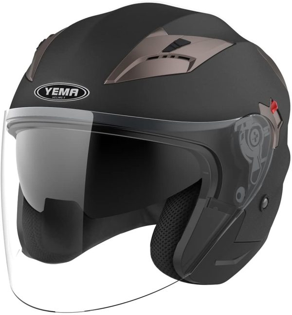 YEMA Jethelme Rollerhelm Sturzhelm Chopper Helm YM-627 Motorradhelm ECE mit Doppelvisier Sonnenblende für Damen Herren Erwachsene-Schwarz Matt-S – Bild 3