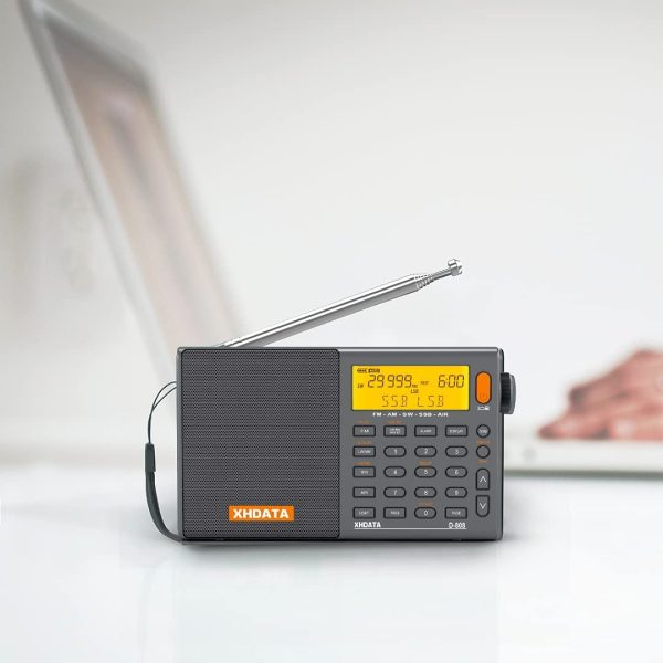 XHDATA D-808 Tragbares Digitales Radio UKW-Stereo/KW/MW/LW SSB RDS Air Band Multi-Band-Radio Lautsprecher mit LCD-Anzeige Wecker Externe Antenne und 2000 mah Chargeable Batterie (Grau) – Bild 4