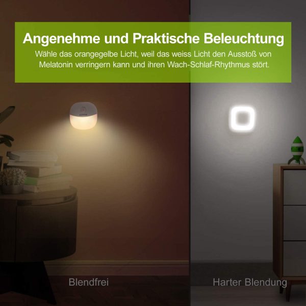 LED Nachtlicht mit Bewegungsmelder, Aufladbar USB Nachtlicht Kinder mit 3 Modi (Auto/ON/OFF), Warmes weißes Nachtlampe für Kinderzimmer, Schlafzimme, Badezimmer, Gang [2 Stück] – Bild 5