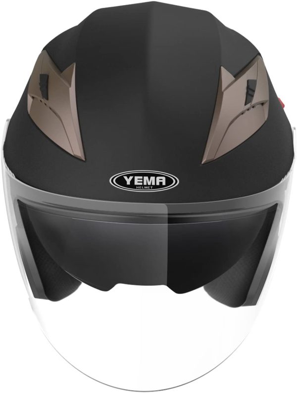 YEMA Jethelme Rollerhelm Sturzhelm Chopper Helm YM-627 Motorradhelm ECE mit Doppelvisier Sonnenblende für Damen Herren Erwachsene-Schwarz Matt-S – Bild 5