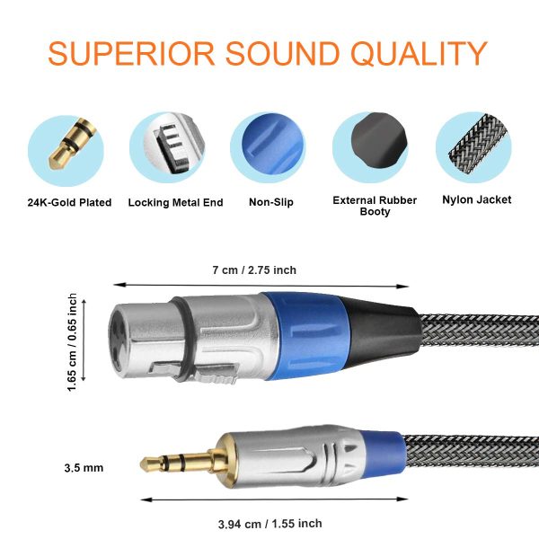 TISINO XLR auf 3,5 mm Mikrofonkabel, unsymmetrische XLR Buchse auf 3,5-mm aux Klinken stecker Adapter für Camcorder, DSLR-Kameras, Computeraufzeichnungsgerät und mehr, 0,3m – Bild 5