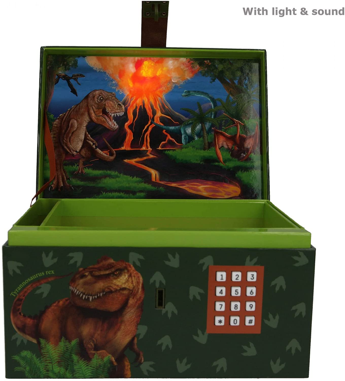 Depesche 11461 Dino World – Schatztruhe mit Code, Sound und Licht, ca