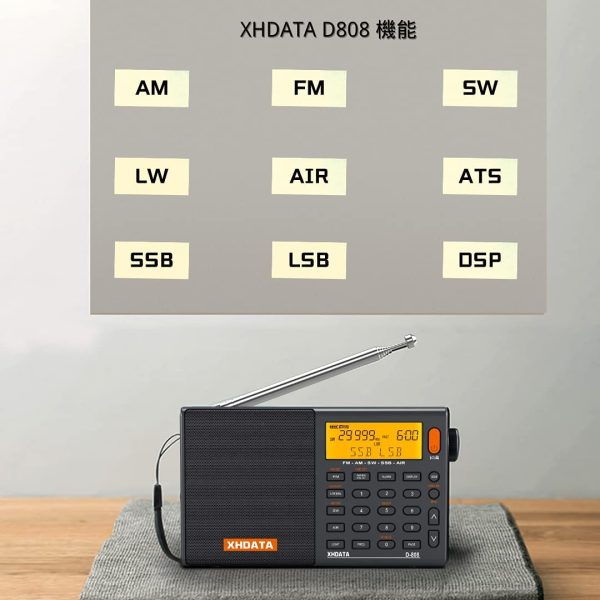 XHDATA D-808 Tragbares Digitales Radio UKW-Stereo/KW/MW/LW SSB RDS Air Band Multi-Band-Radio Lautsprecher mit LCD-Anzeige Wecker Externe Antenne und 2000 mah Chargeable Batterie (Grau) – Bild 5