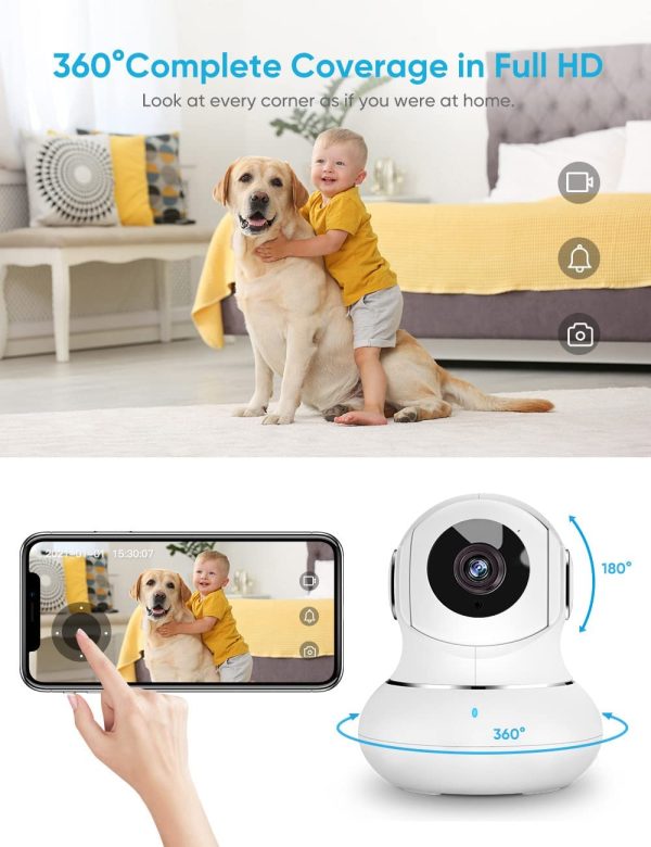 [2022 New] Überwachungskamera Innen, 1080P Hundekamera mit App, DJHH WLAN Kamera mit Bewegungserkennung, 2-Wege-Audio, IR Nachtsicht, 360 Grad Babyphone mit Kamera für Haustier/Baby/Ältere – Bild 2