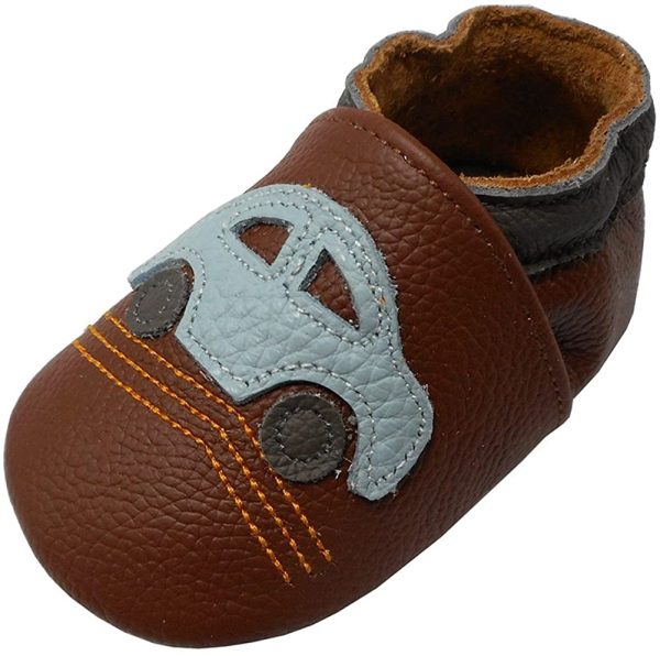 YALION Krabbelschuh Babyschuh Lauflernschuh Jungen Mädchen Baby Weicher Flexibles Leder mit Mokassins Wildledersohlen Elastische Knöchel Lederpuschen – Bild 3