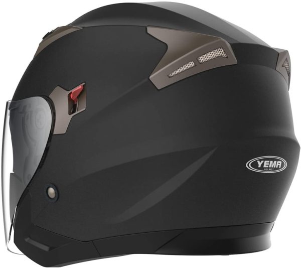 YEMA Jethelme Rollerhelm Sturzhelm Chopper Helm YM-627 Motorradhelm ECE mit Doppelvisier Sonnenblende für Damen Herren Erwachsene-Schwarz Matt-S – Bild 2