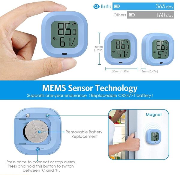 Kabelloses Thermometer Hygrometer, Bluetooth Thermometer Hygrometer für IOS/Andiord, Thermometer Innen mit Datenlogger und Daten Export, Alarm-funktion, für Wein, Terrarien, Babyzimmer(Blau) – Bild 6