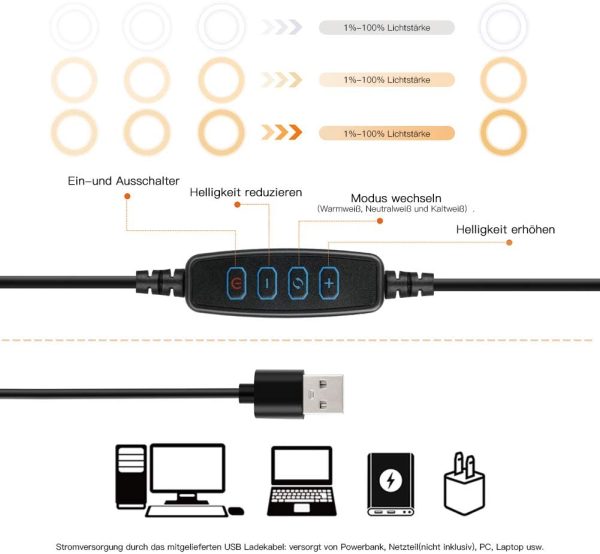 Yoozon Ringlicht,Ringlicht mit Sockel verstellbar, Ringlicht mit Stativ & Handyhalter für Tisch/Smartphone,ringleuchte für Vlog,Live,Led ringlight für Make Up,YouTube, Fotografie – Bild 7